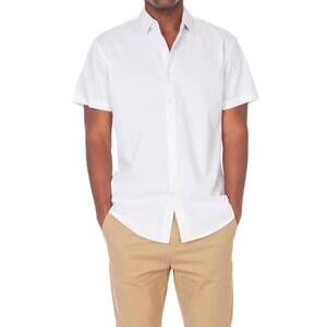 NEW HAWKS BAY cotton stretch short sleeve solid shirt in white